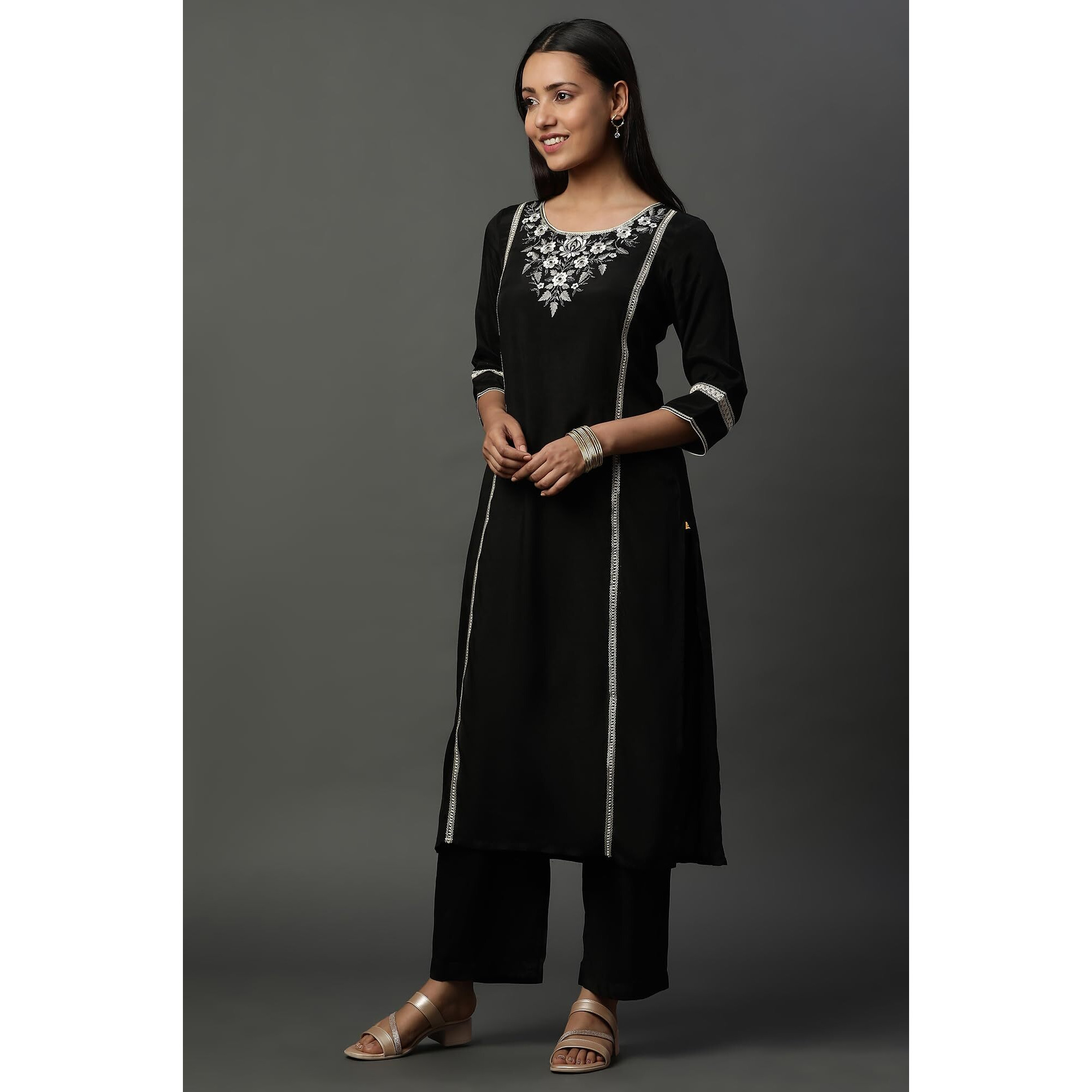 Aurelia Women's Rayon Kurta Set (24Feas15104_Black