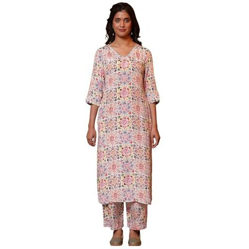 Aurelia Women's Viscose Floral Regular Kurta (24Fea15220_Multicolour
