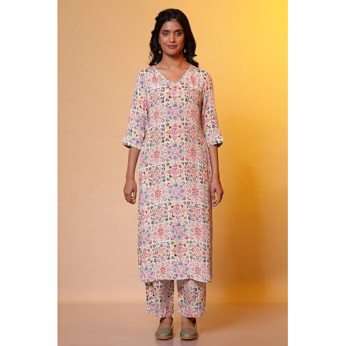 Aurelia Women's Viscose Floral Regular Kurta (24Fea15220_Multicolour