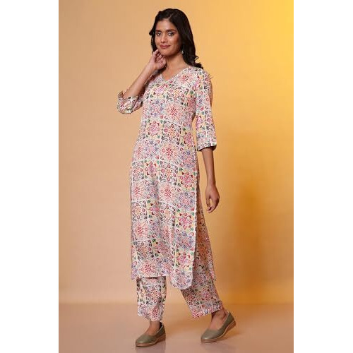 Aurelia Women's Viscose Floral Regular Kurta (24Fea15220_Multicolour