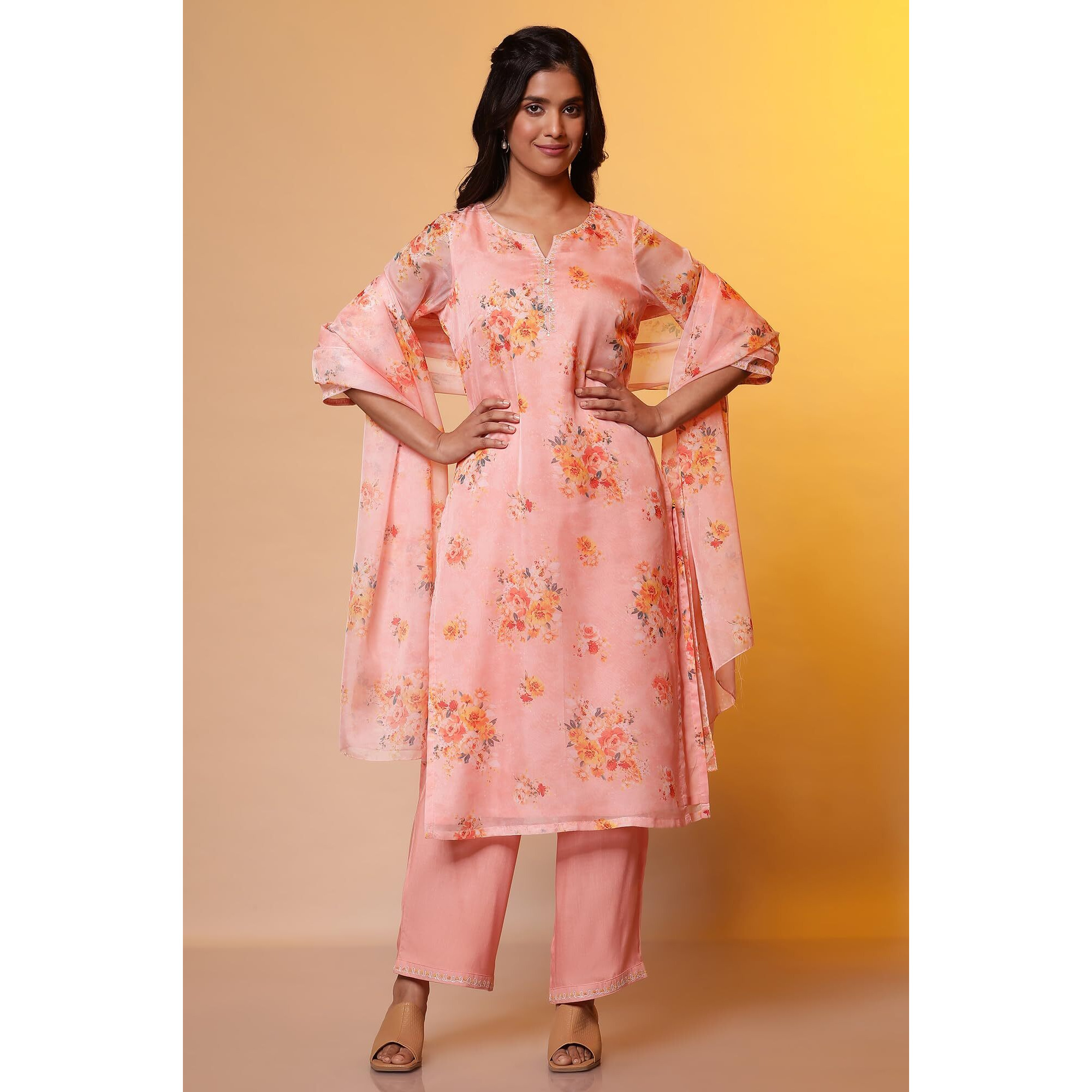 Aurelia Women's Polyester Kurta Set (24Feas15215_Peach