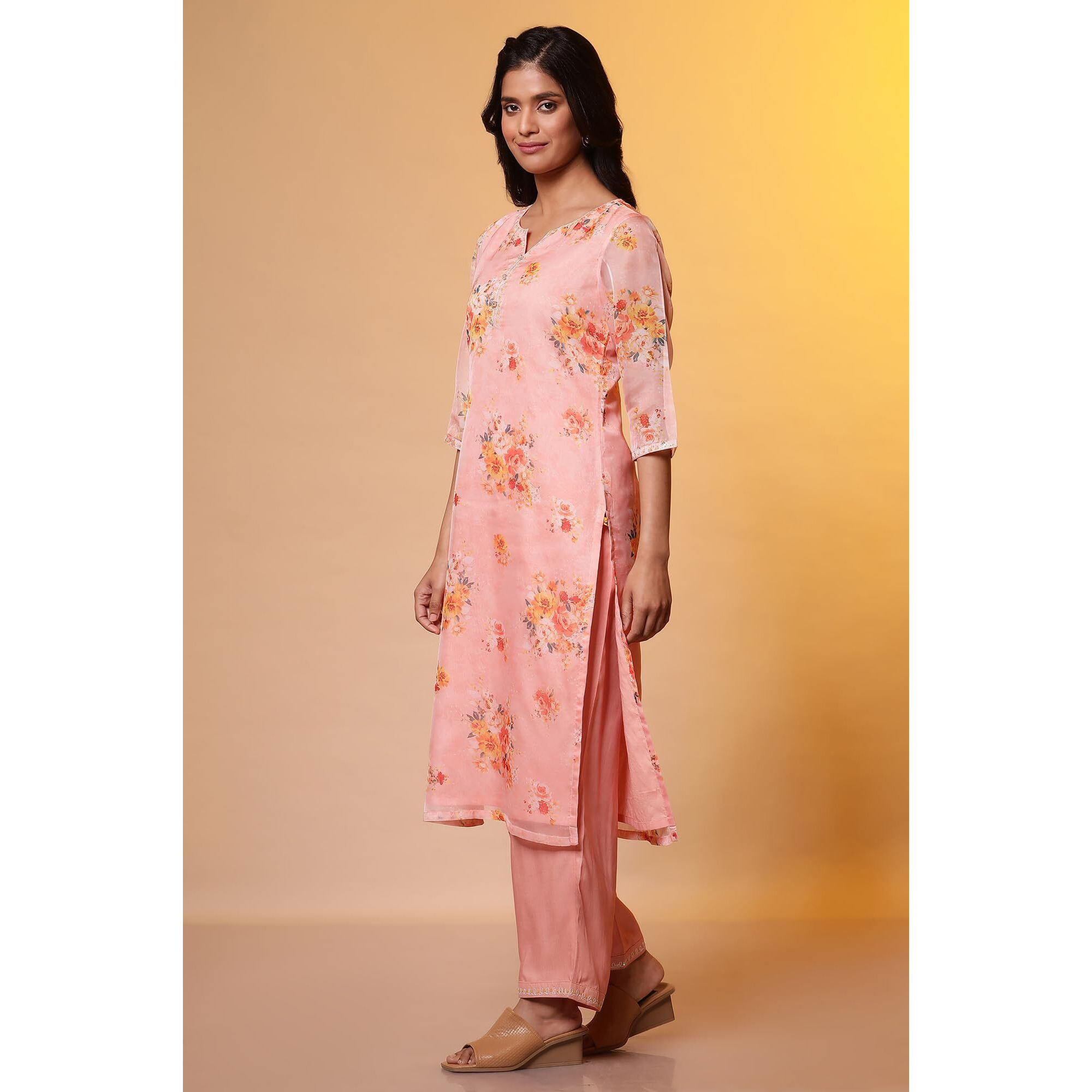 Aurelia Women's Polyester Kurta Set (24Feas15215_Peach