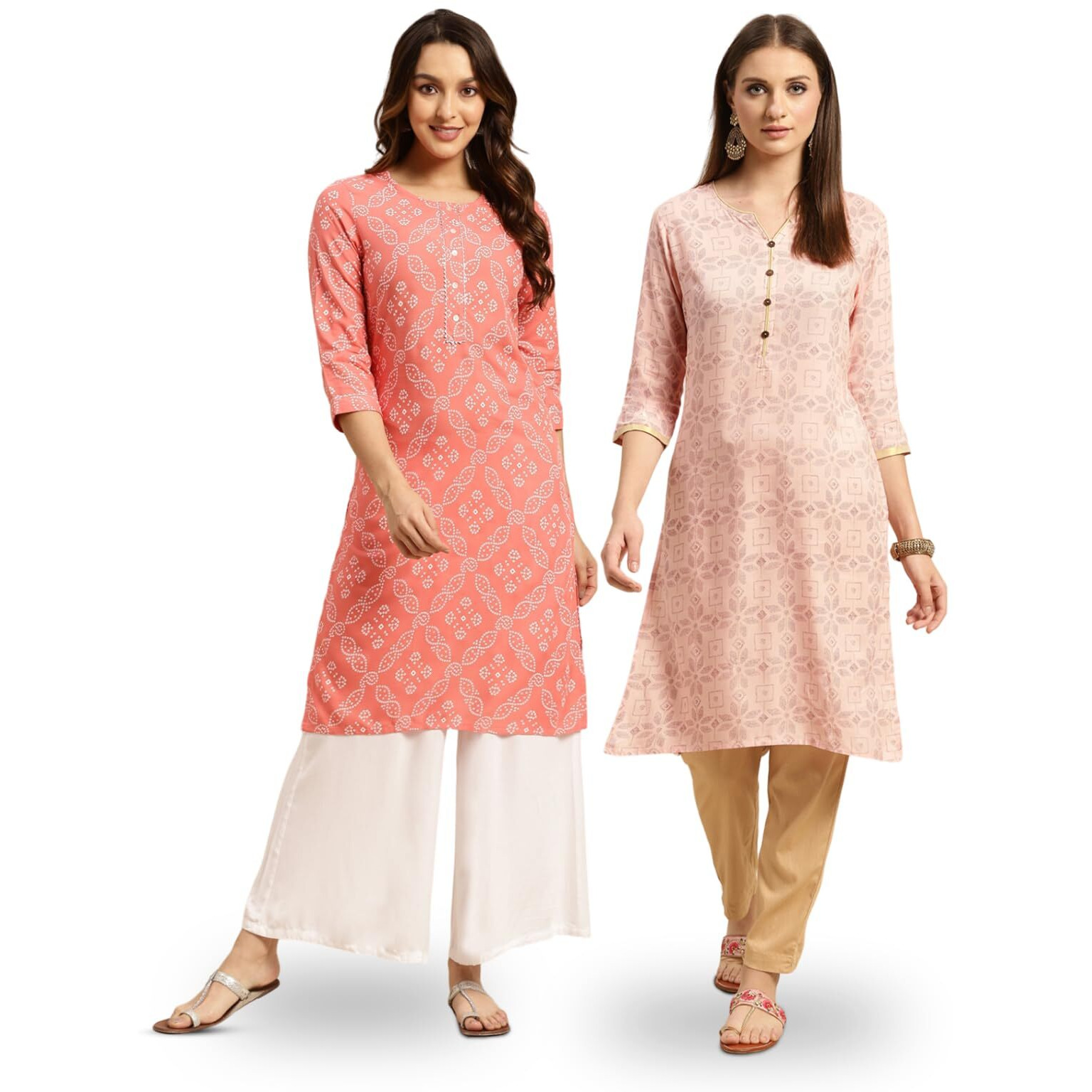Rangita Peach Rayon Knee Length Printed Straight Kurti For Women | Kurta For Women_3Xl (Pack Of 2)