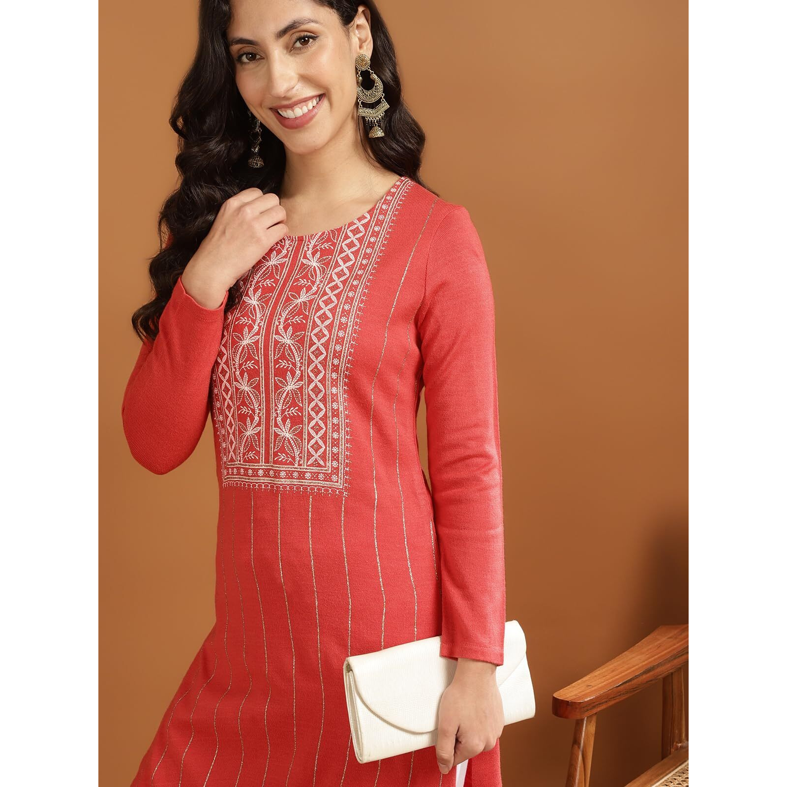 Rangita Coral Acrylic Calf Length Printed Straight Kurti For Women | Kurta For Women_M