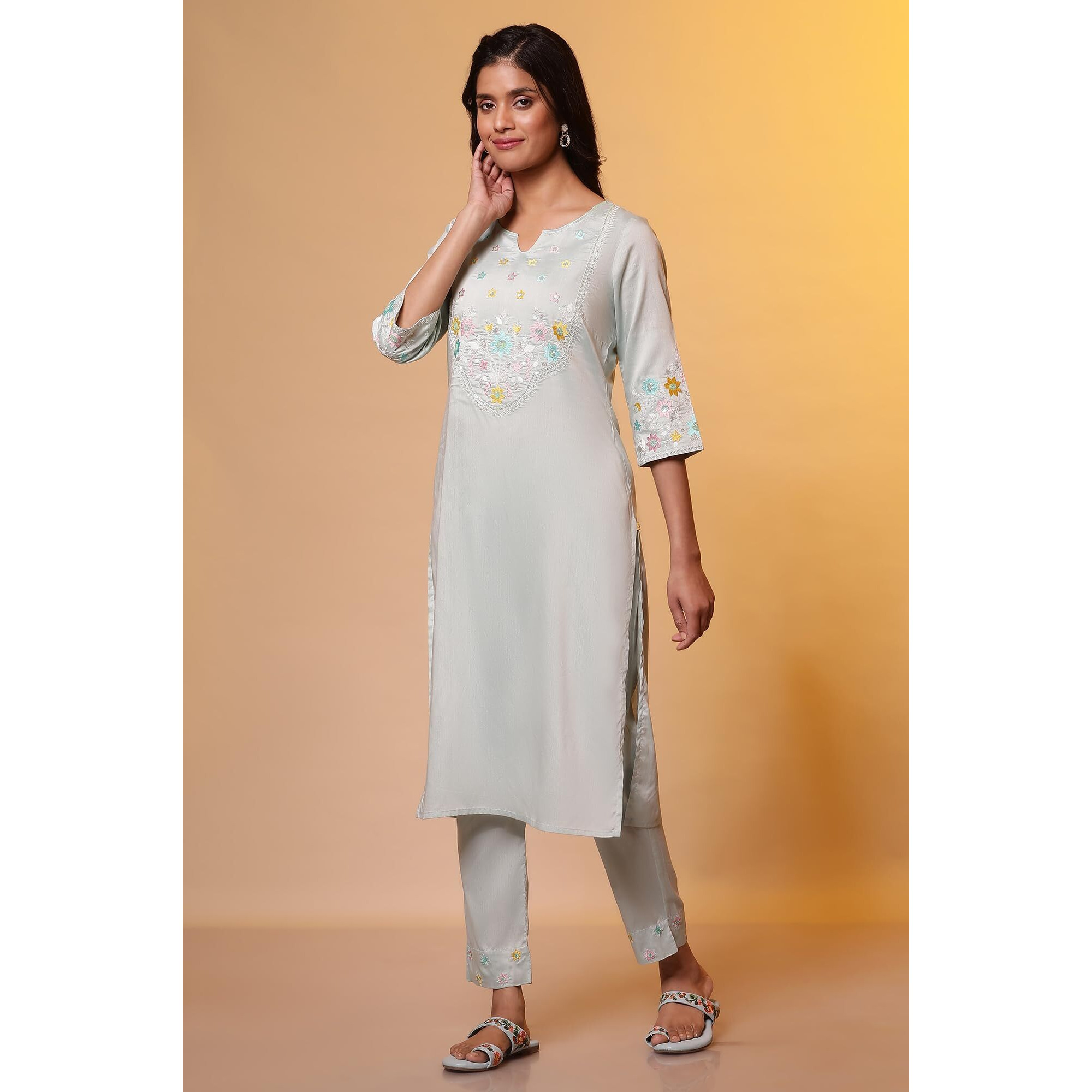 Aurelia Sea Green Embroidered Kurta, Pants And Dupatta Set (Size M)-24Feas15227-704947
