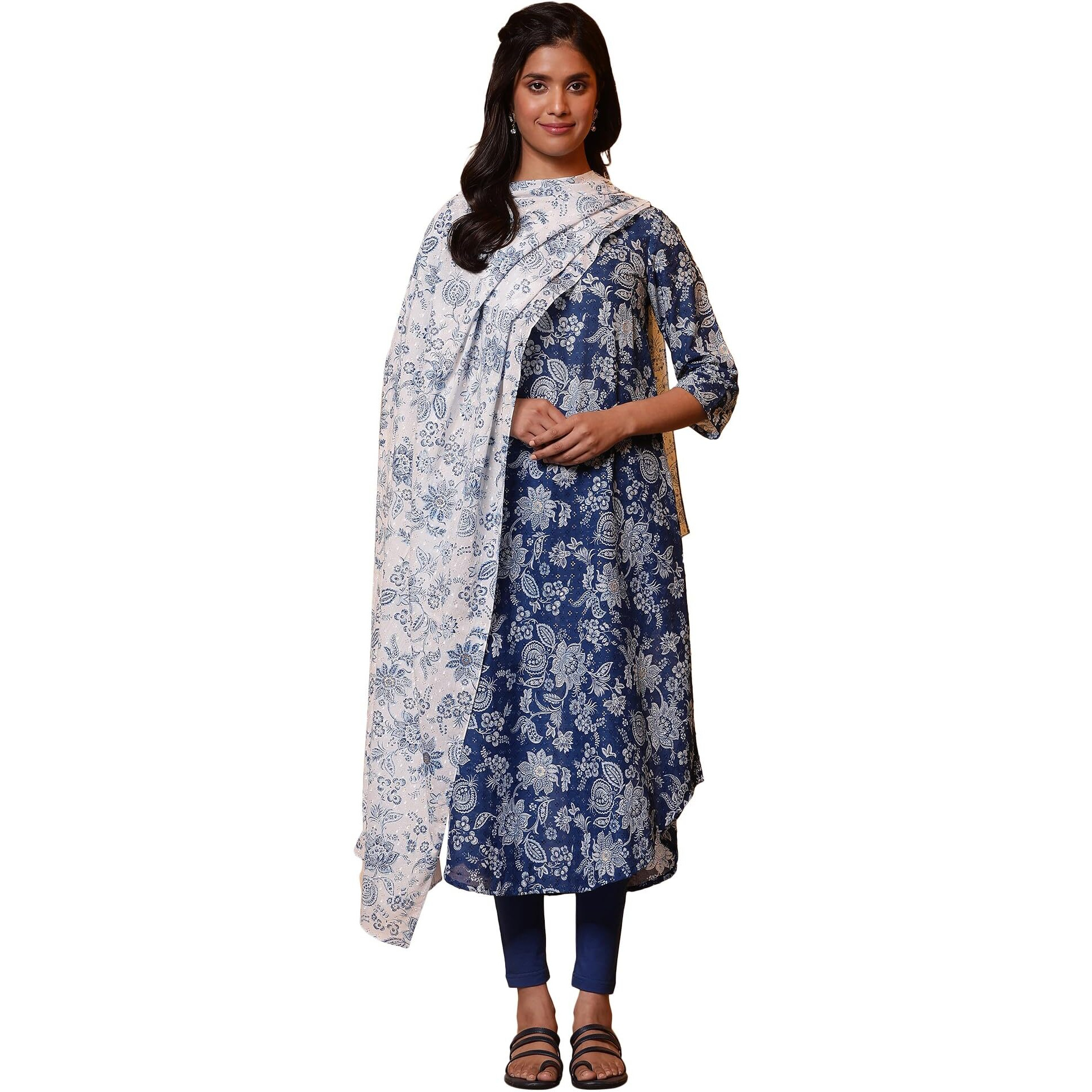 Aurelia Women White Floral Printed Cotton Mulmul Dupatta, One Size