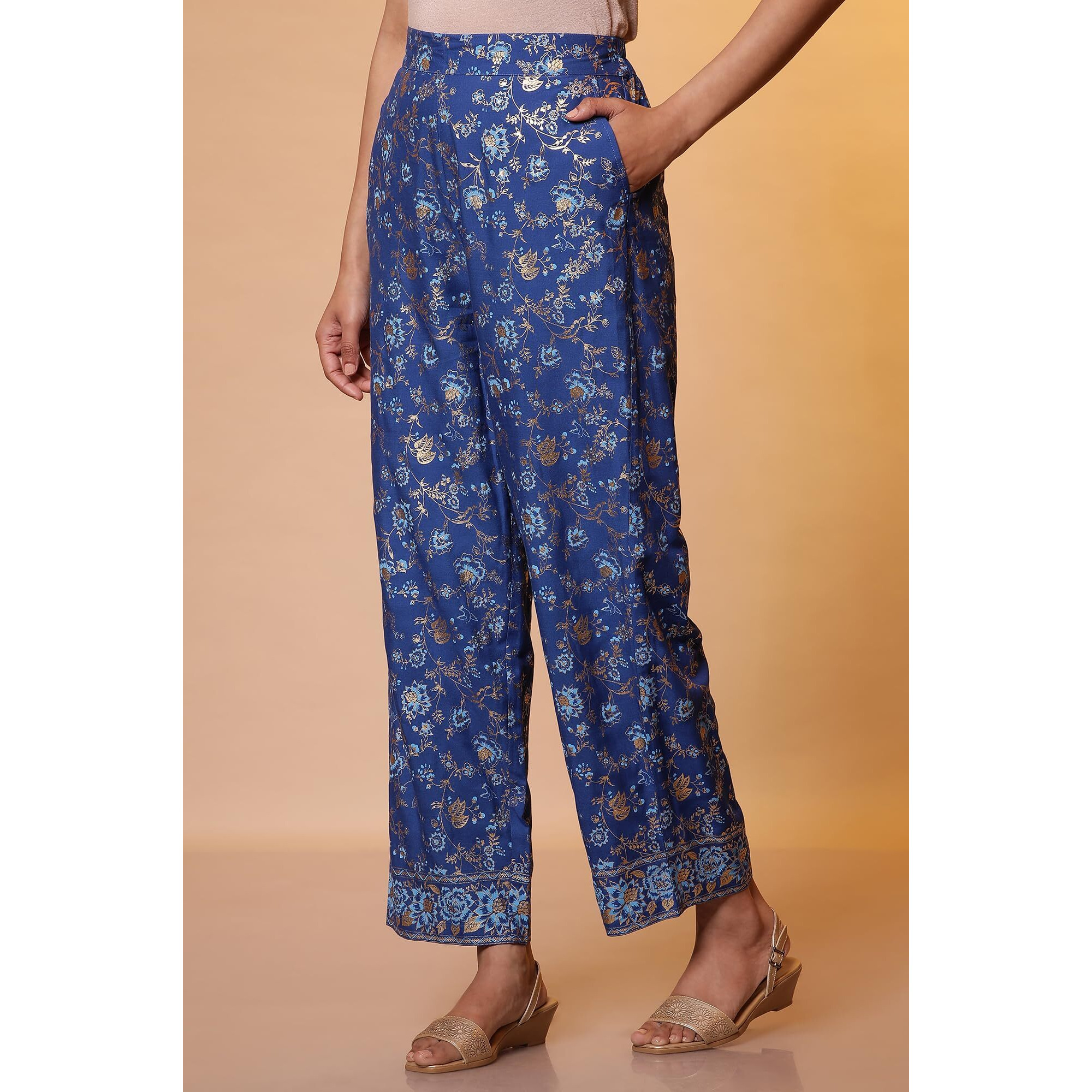 Aurelia Women's Straight Palazzos (24Fea60340_Blue