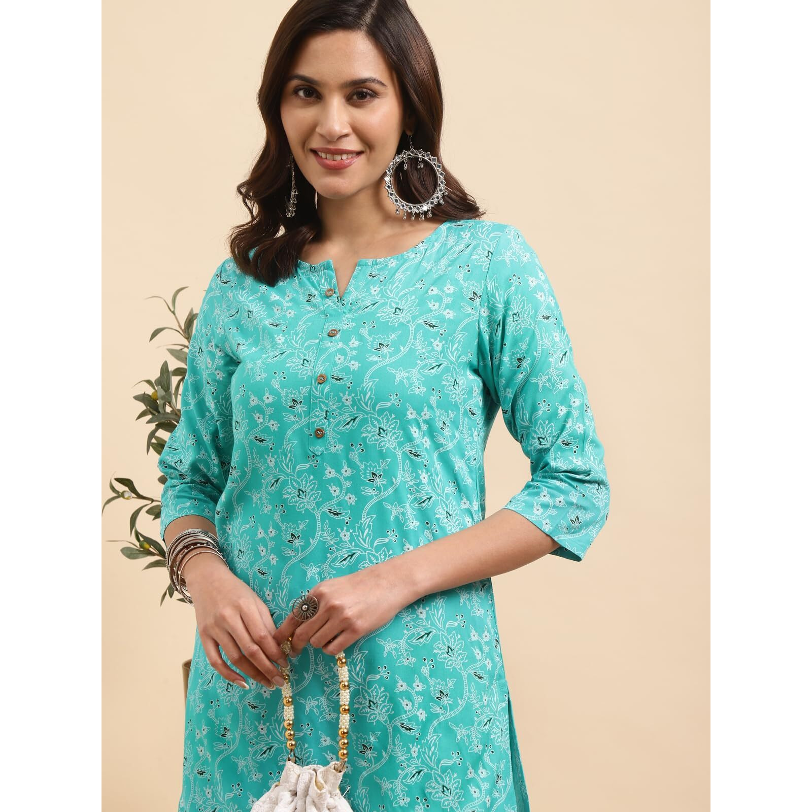 Rangita Turquoise Rayon Printed Straight Kurta With Palazzo | Kurta Set For Women_L