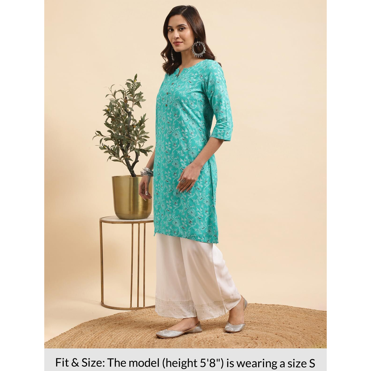 Rangita Turquoise Rayon Printed Straight Kurta With Palazzo | Kurta Set For Women_L