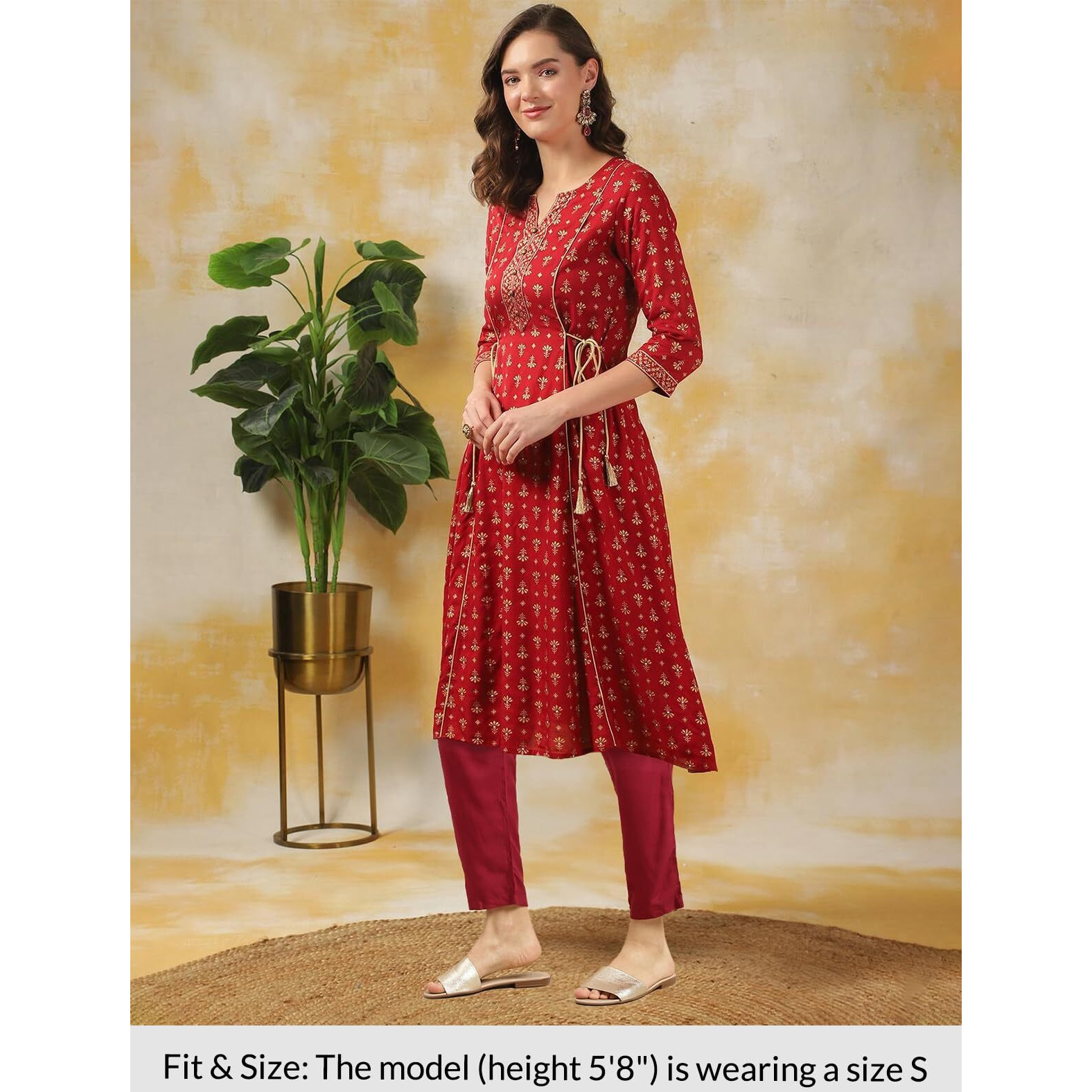 Rangita Maroon Rayon Printed A-Line Kurta With Pant | Kurta Set For Women_L