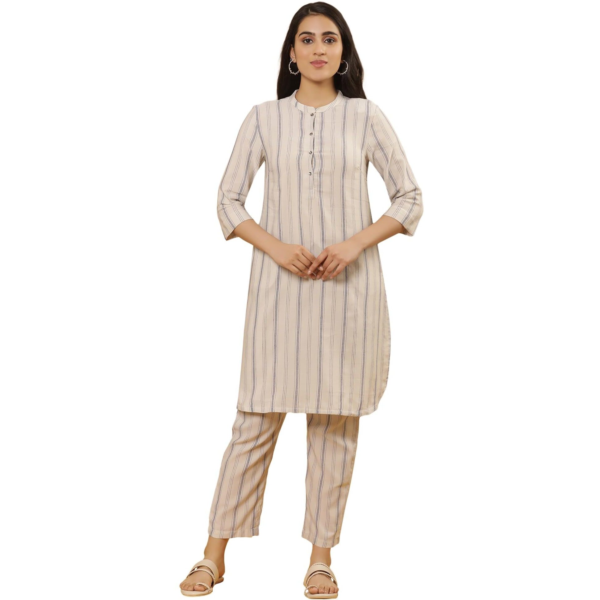 W For Woman W Women Blue Solid Cotton Straight Kurta Set With Straight Pant_24Fews11080-313876_3Xl