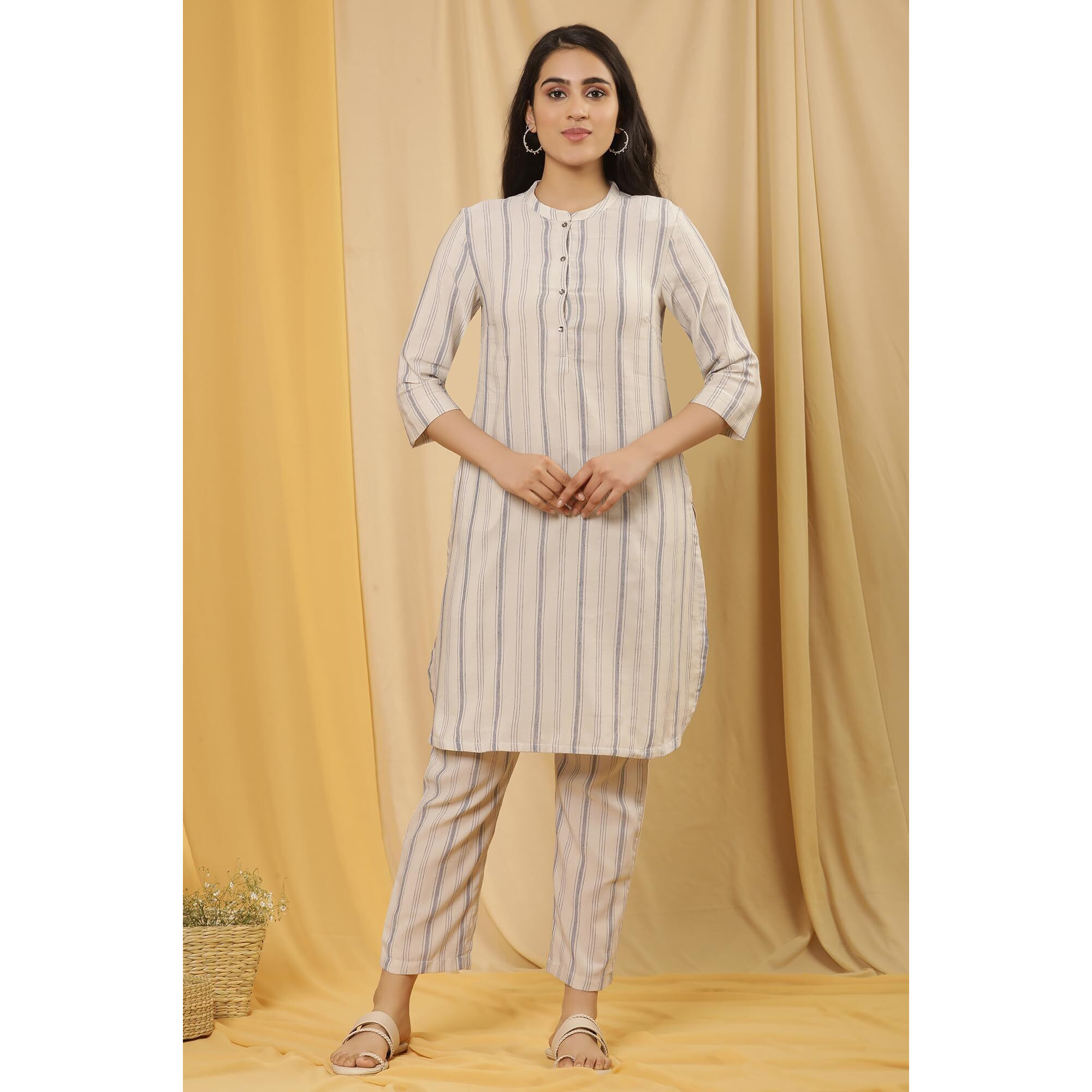 W For Woman W Women Blue Solid Cotton Straight Kurta Set With Straight Pant_24Fews11080-313876_3Xl