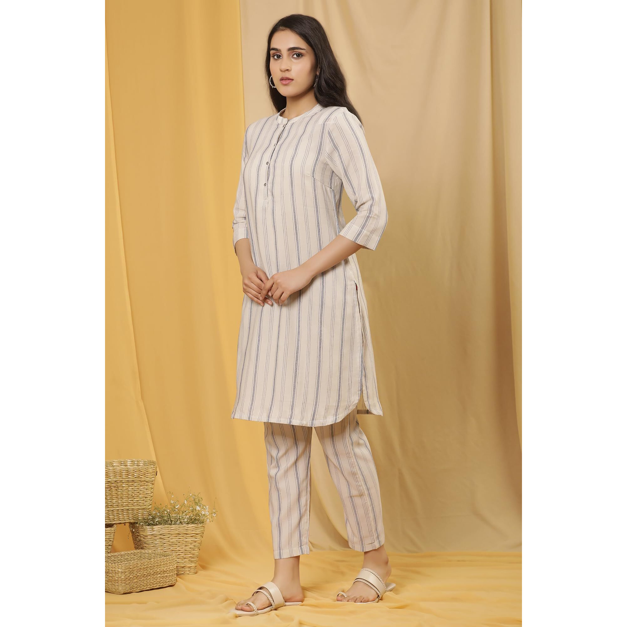 W For Woman W Women Blue Solid Cotton Straight Kurta Set With Straight Pant_24Fews11080-313876_3Xl