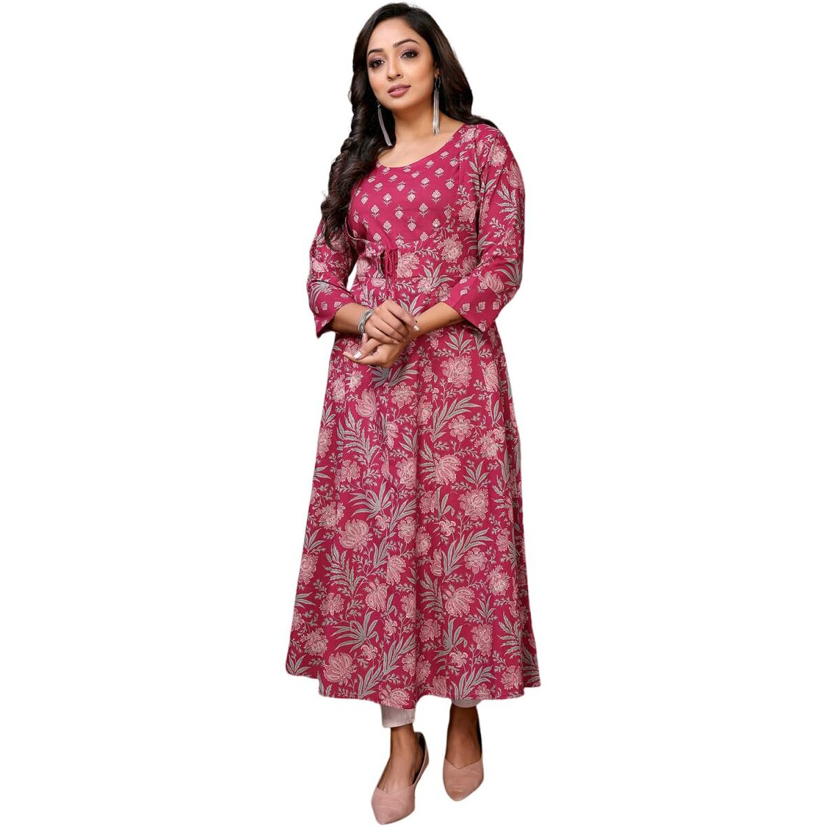 Rangita Maroon Cotton Calf Length Embroidered Anarkali Kurti | Kurta For Women_L