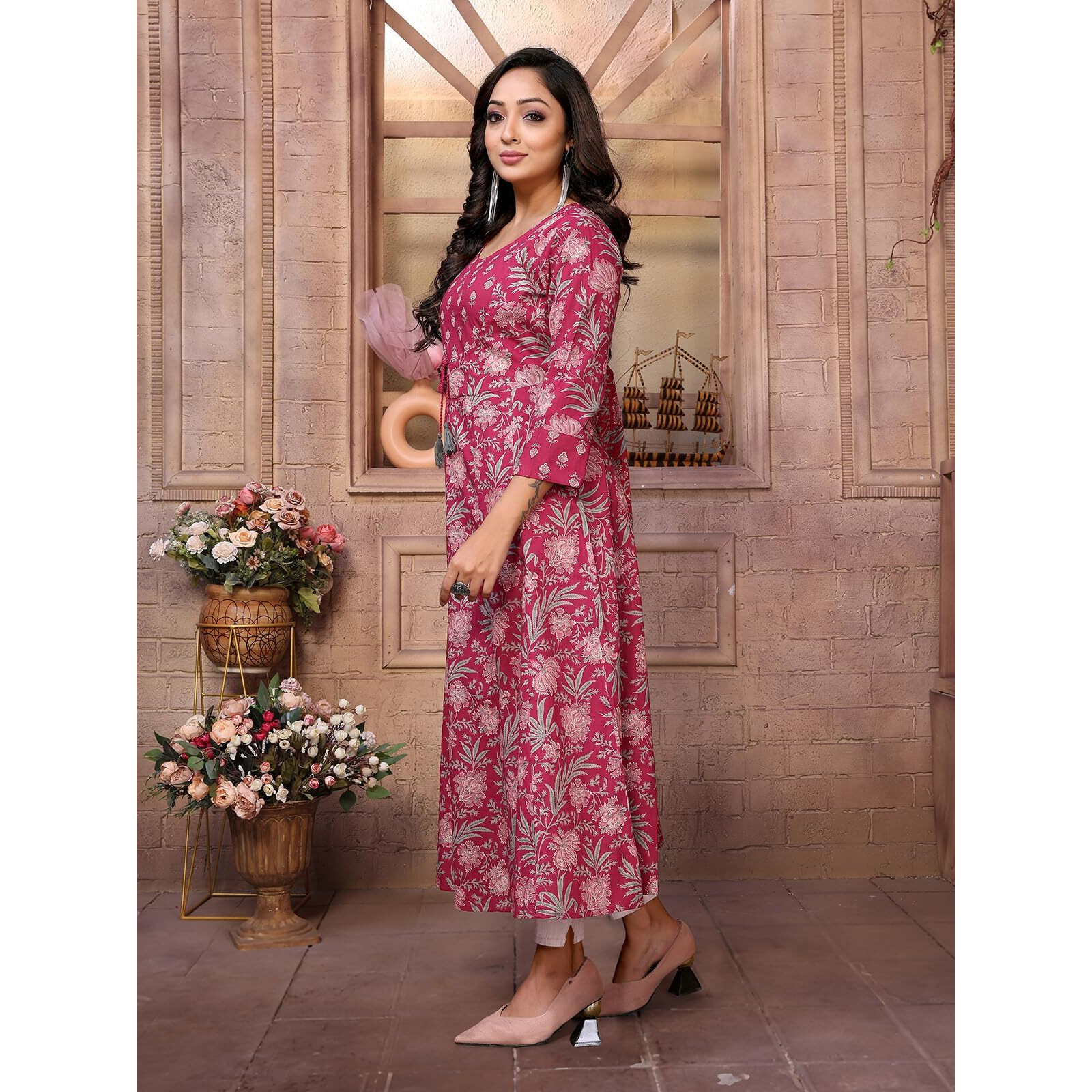Rangita Maroon Cotton Calf Length Embroidered Anarkali Kurti | Kurta For Women_2Xl