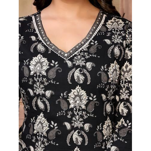 Rangita Black Cotton Calf Length Embroidered Straight Kurti | Kurta For Women_S