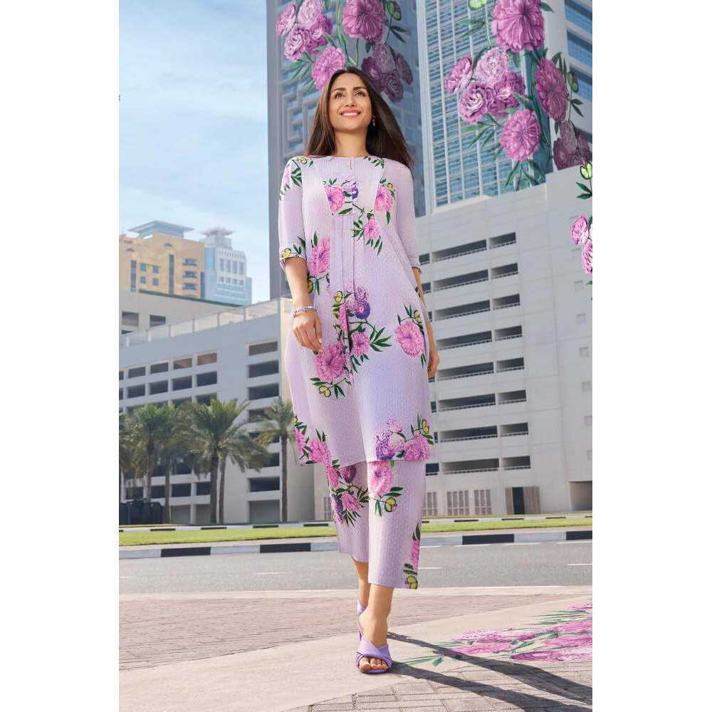 W For Woman W Women Purple Floral Print Cotton Co-Ord Kurta Set & Straight Pant_24Fews11250-123561_2Xl