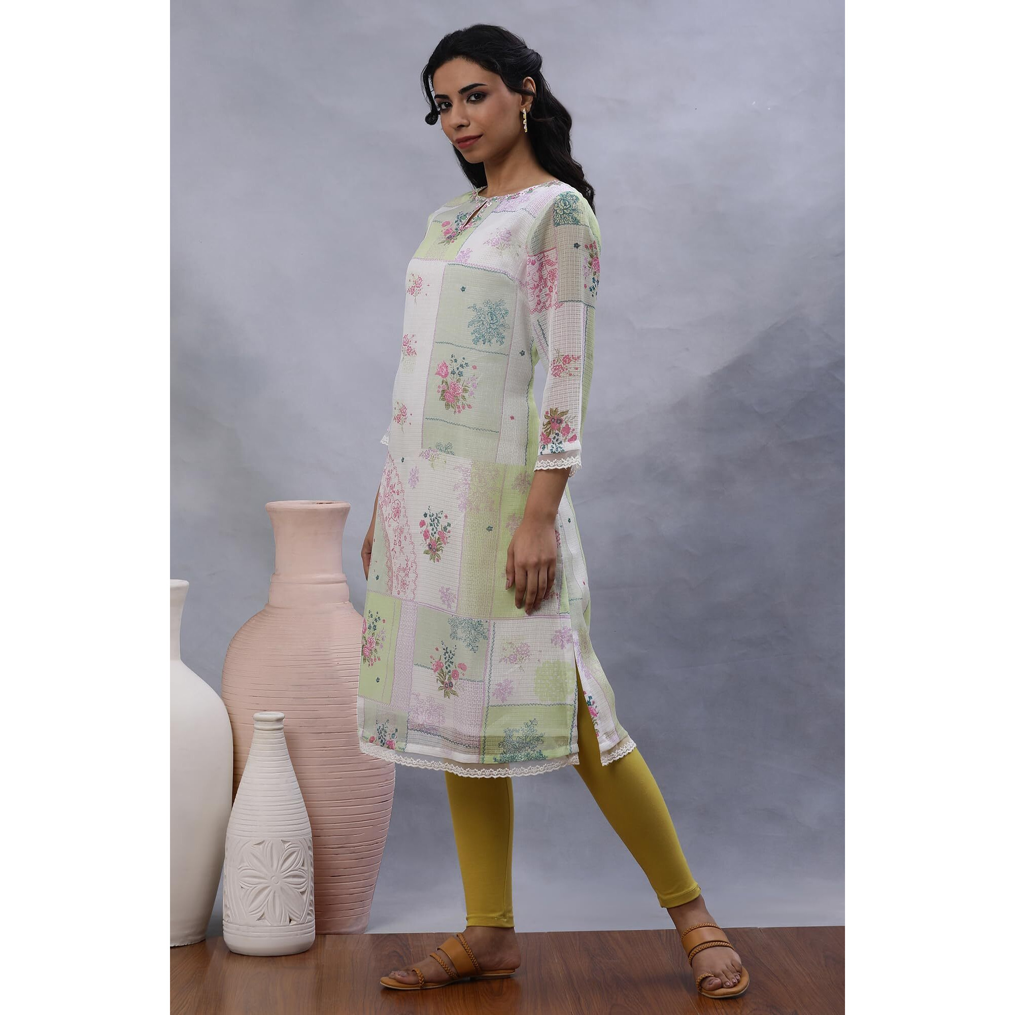 W For Woman W Women Multicolour Floral Print Kota A-Line Kurta_24Few11278-123469_S