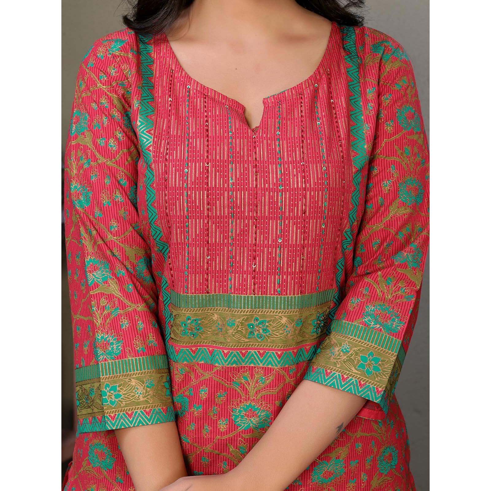 Rangita Red Cotton Knee Length Embroidered Straight Kurti | Kurta For Women_2Xl