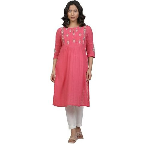 W For Woman Pink Floral Print Cotton Straight Kurta_24Few11271-222054_L