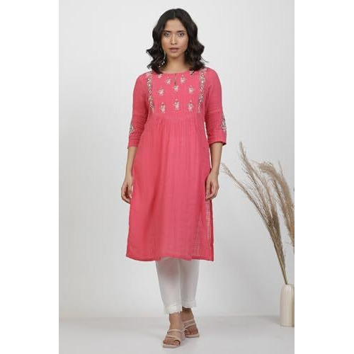 W For Woman Pink Floral Print Cotton Straight Kurta_24Few11271-222054_L