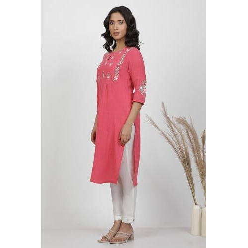 W For Woman Pink Floral Print Cotton Straight Kurta_24Few11271-222054_L