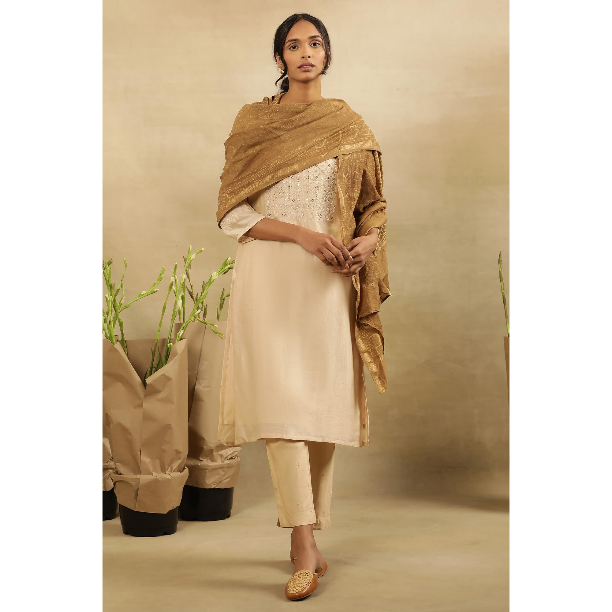 W For Woman Folksong By W Women Brown Festive Printed Cotton Dupatta_24Maf82175-910495_Fs