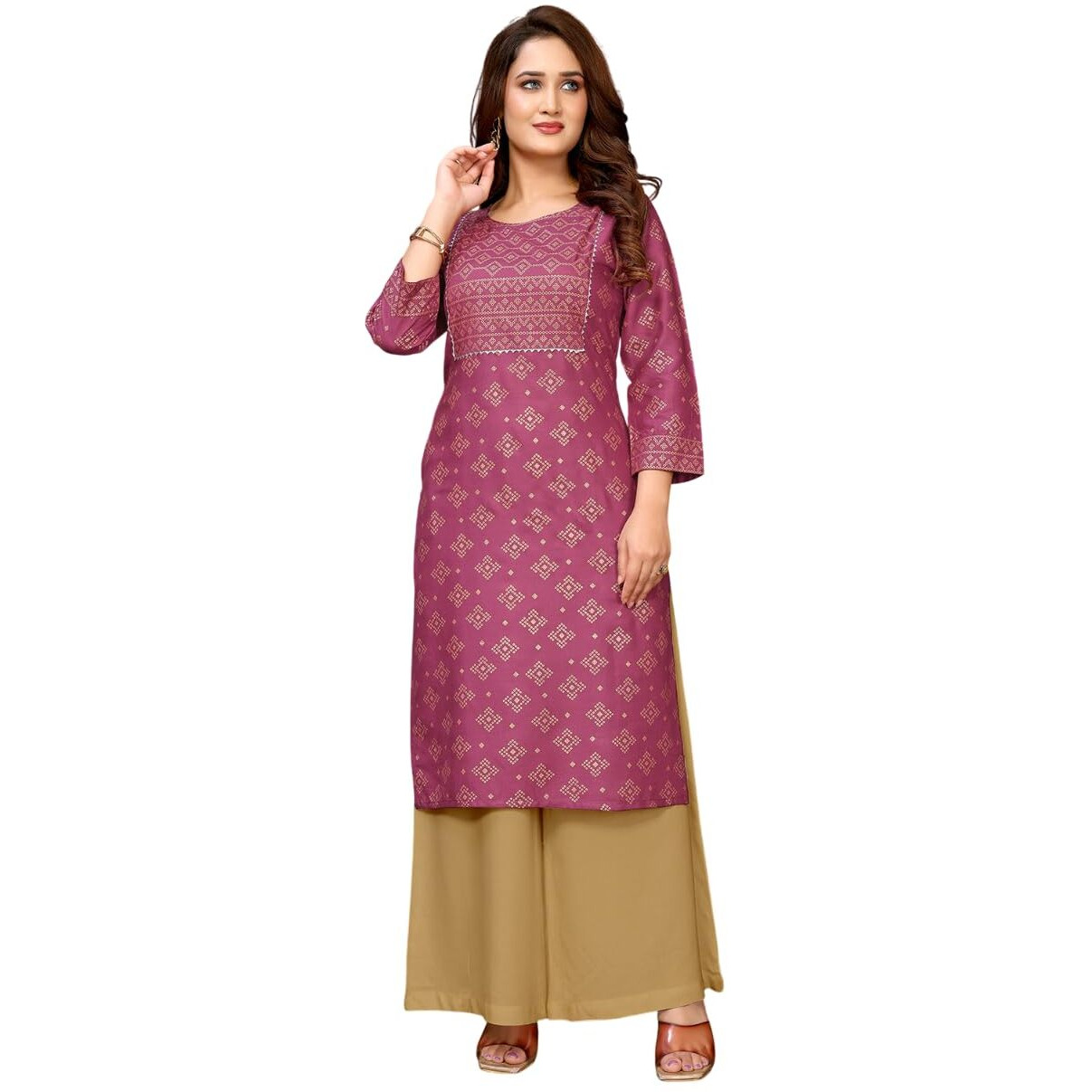 Rangita Wine Rayon Printed Knee Length Straight Kurti | Kurta For Women_2Xl
