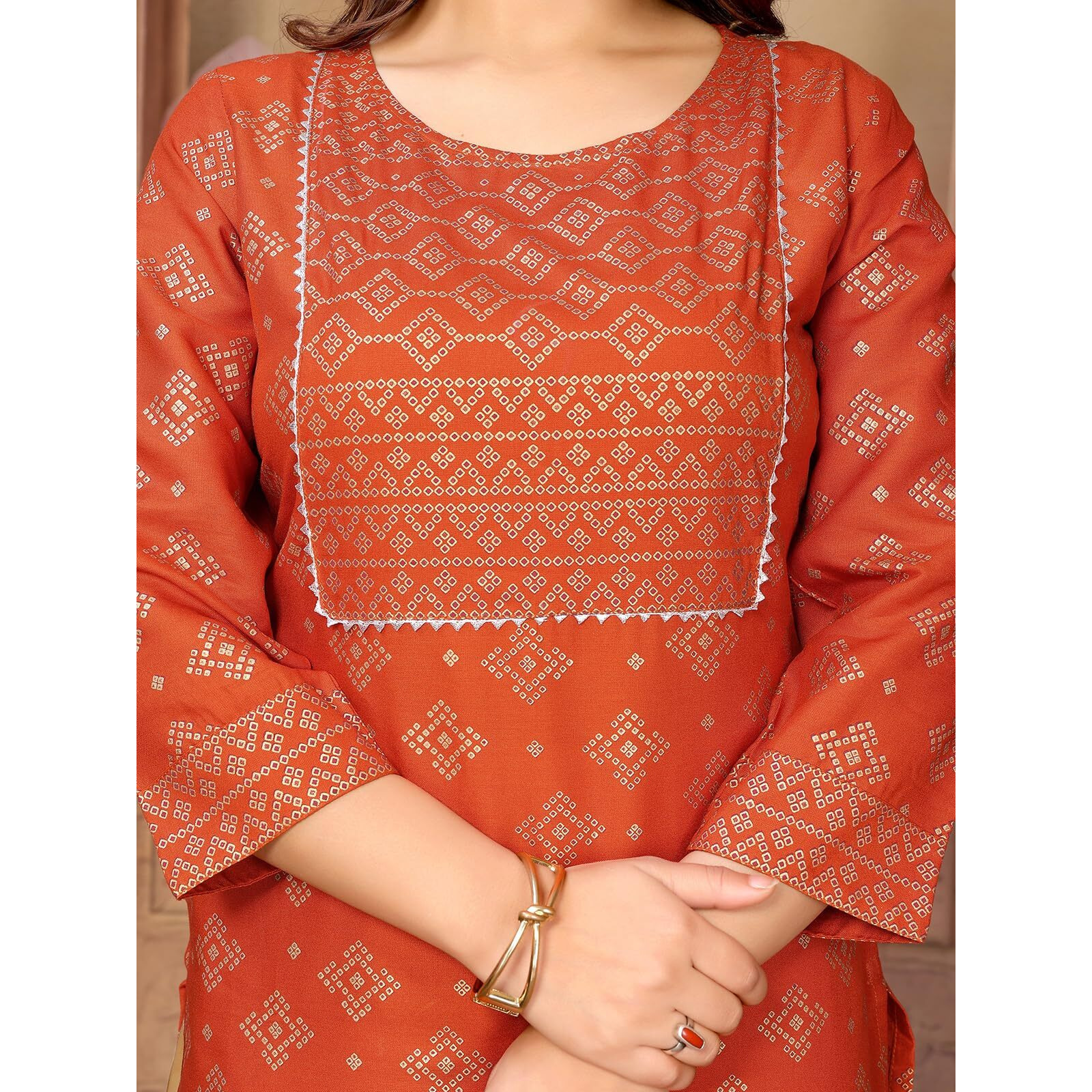 Rangita Orange Rayon Printed Knee Length Straight Kurti | Kurta For Women_M