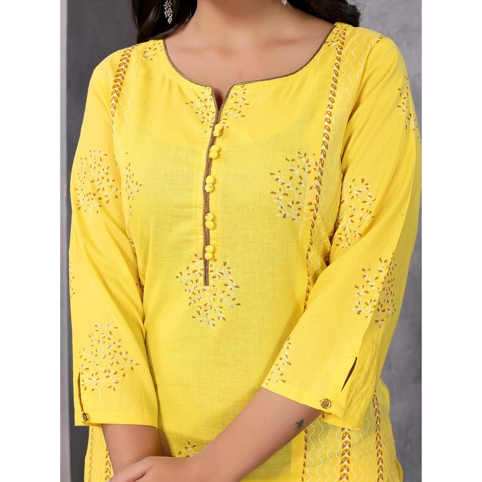Rangita Yellow Cotton Printed Straight Kurta With Pant | Kurta Set For Women_L