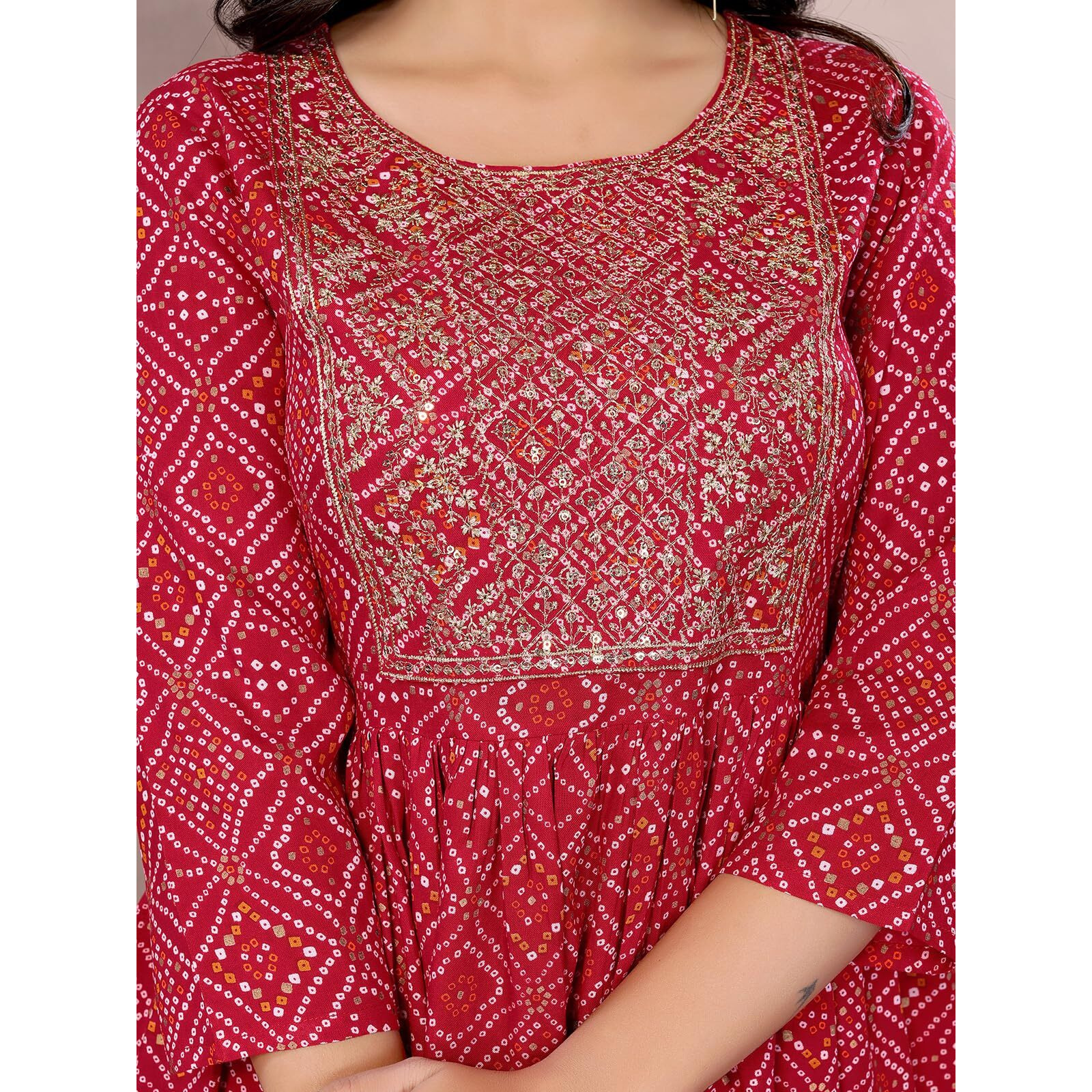 Rangita Red Rayon Calf Length Embroidered Anarkali Kurti | Kurta For Women_M