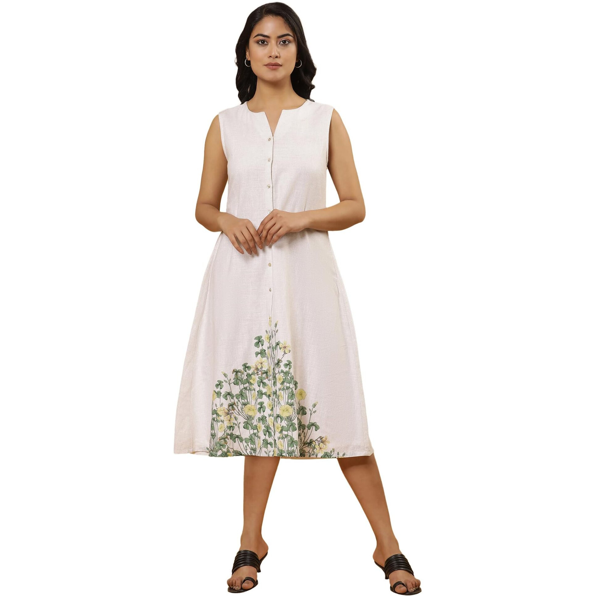 W For Woman White Floral Print Cotton A-Line Dress_24Few11365-810684_3Xl