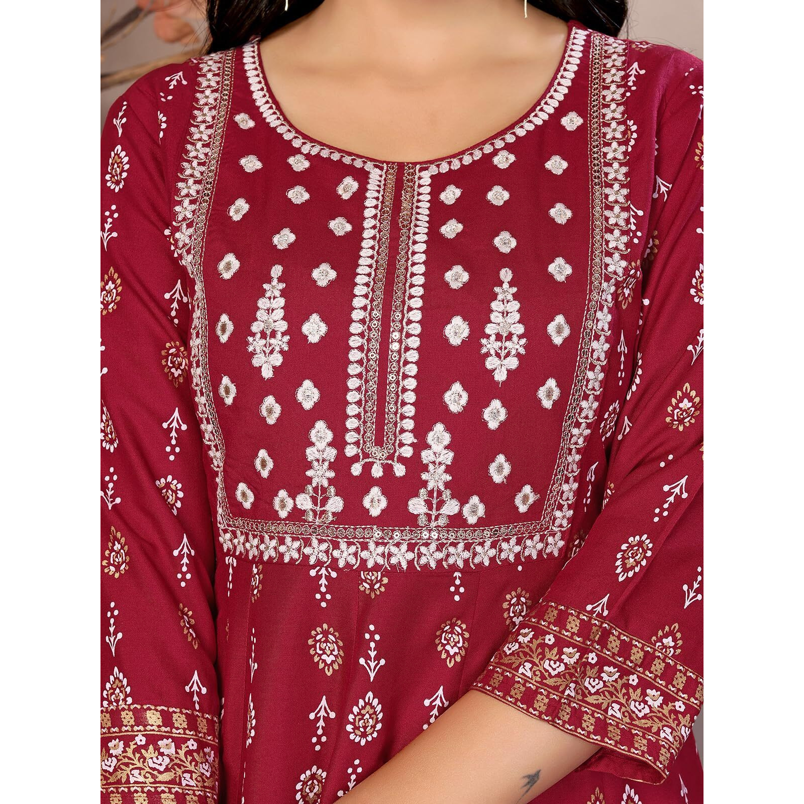 Rangita Maroon Rayon Calf Length Embroidered Anarkali Kurti | Kurta For Women_L
