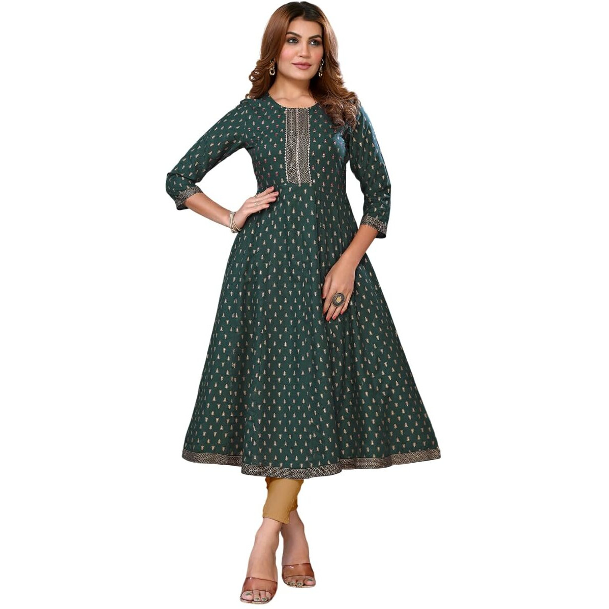 Rangita Green Rayon Embroidered Calf Length Anarkali Kurti For Women | Kurta For Women_L