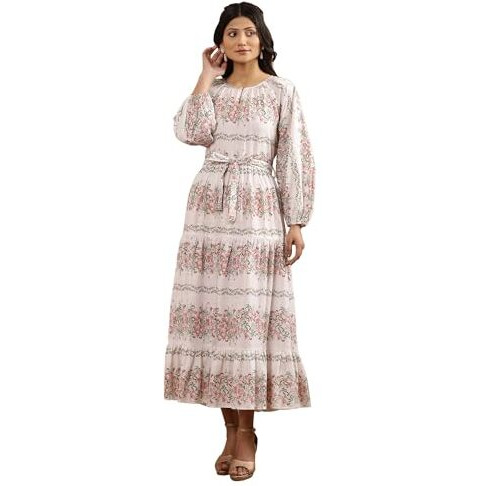 W For Woman White Floral Print Cotton A-Line Dress_24Few11364-810682_Xl