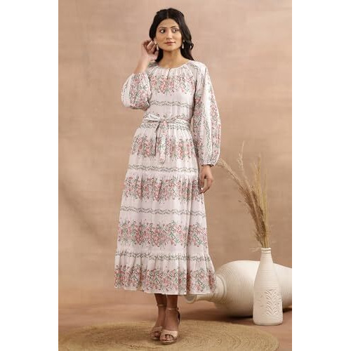 W For Woman White Floral Print Cotton A-Line Dress_24Few11364-810682_Xl