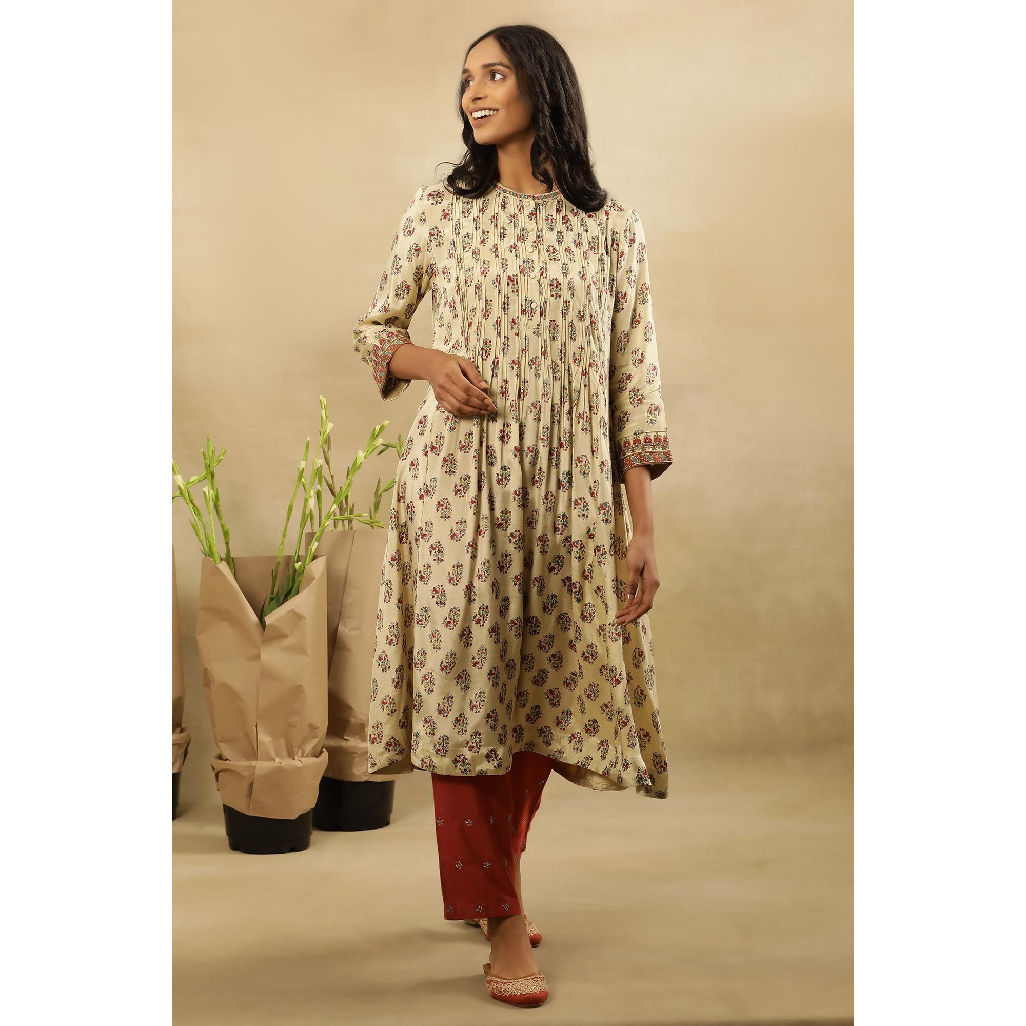 Folksong By W Women White Festive Printed Viscose Flared Kurta_24Maf11684-910749_L