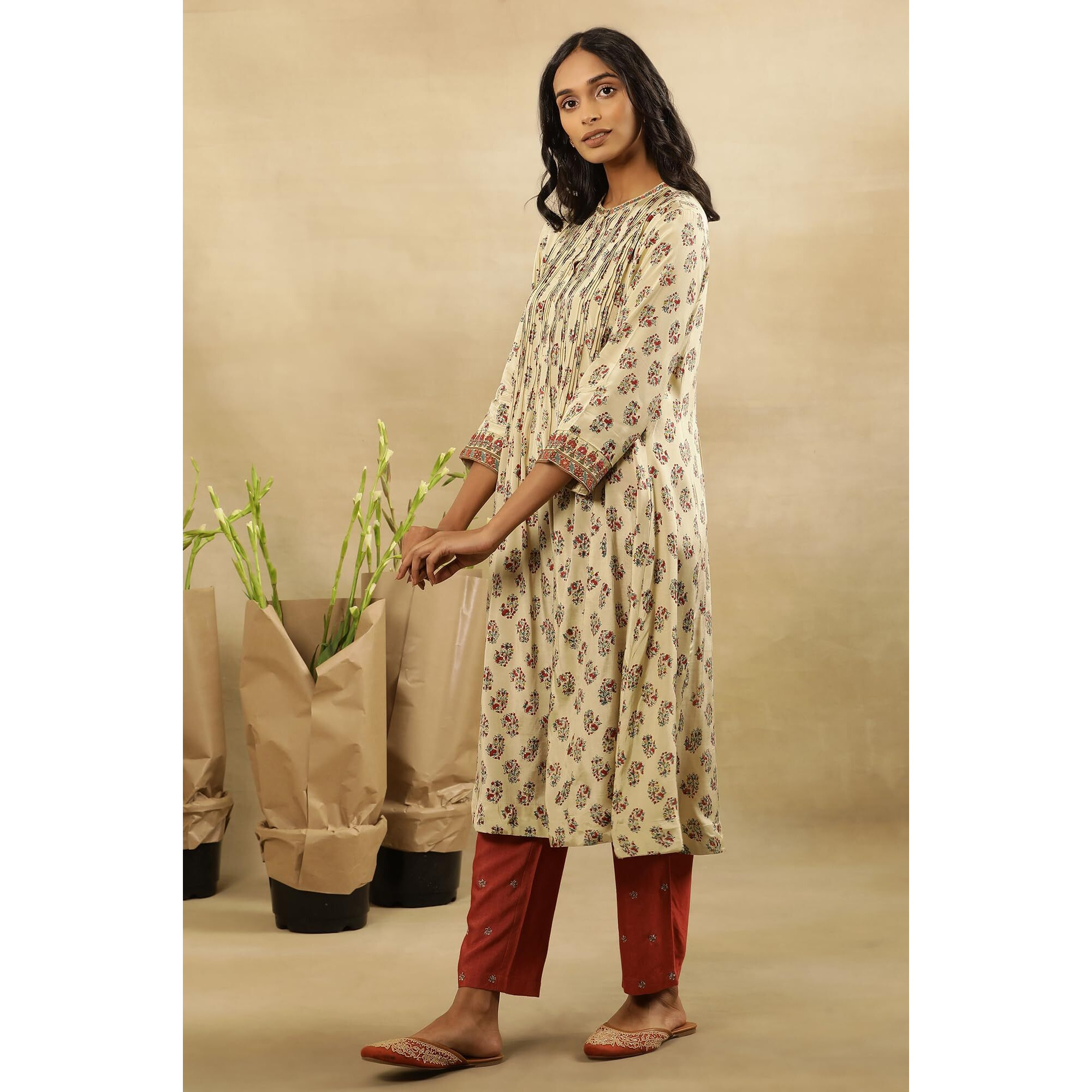 Folksong By W Women White Festive Printed Viscose Flared Kurta_24Maf11684-910749_L