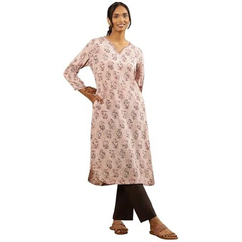 Folksong By W Women Pink Printed Viscose Straight Kurta_24Maf11710-910887_M