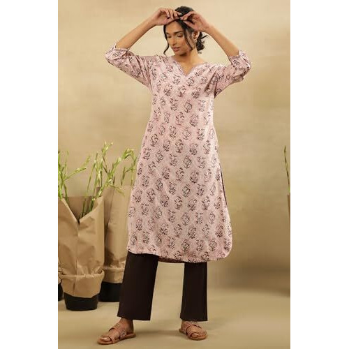 Folksong By W Women Pink Printed Viscose Straight Kurta_24Maf11710-910887_M