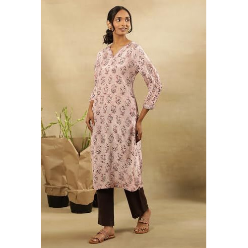 Folksong By W Women Pink Printed Viscose Straight Kurta_24Maf11710-910887_M