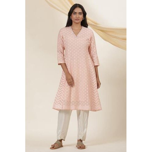 W For Woman Folksong Pink Festive Geometric Print Flared Kurta_24Maf11752-930316_L