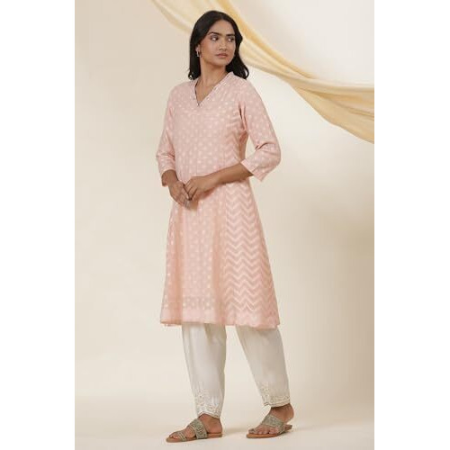 W For Woman Folksong Pink Festive Geometric Print Flared Kurta_24Maf11752-930316_L