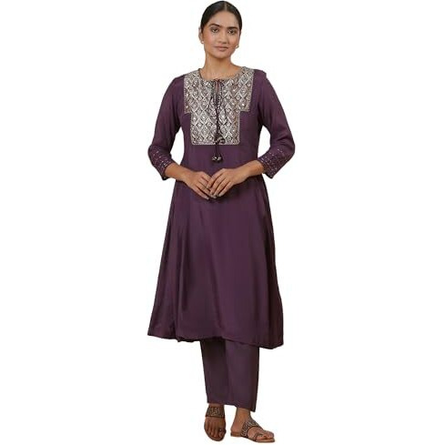 W For Woman Folksong Purple Festive Solid Viscose Flared Kurta_24Maf11763-920863_L