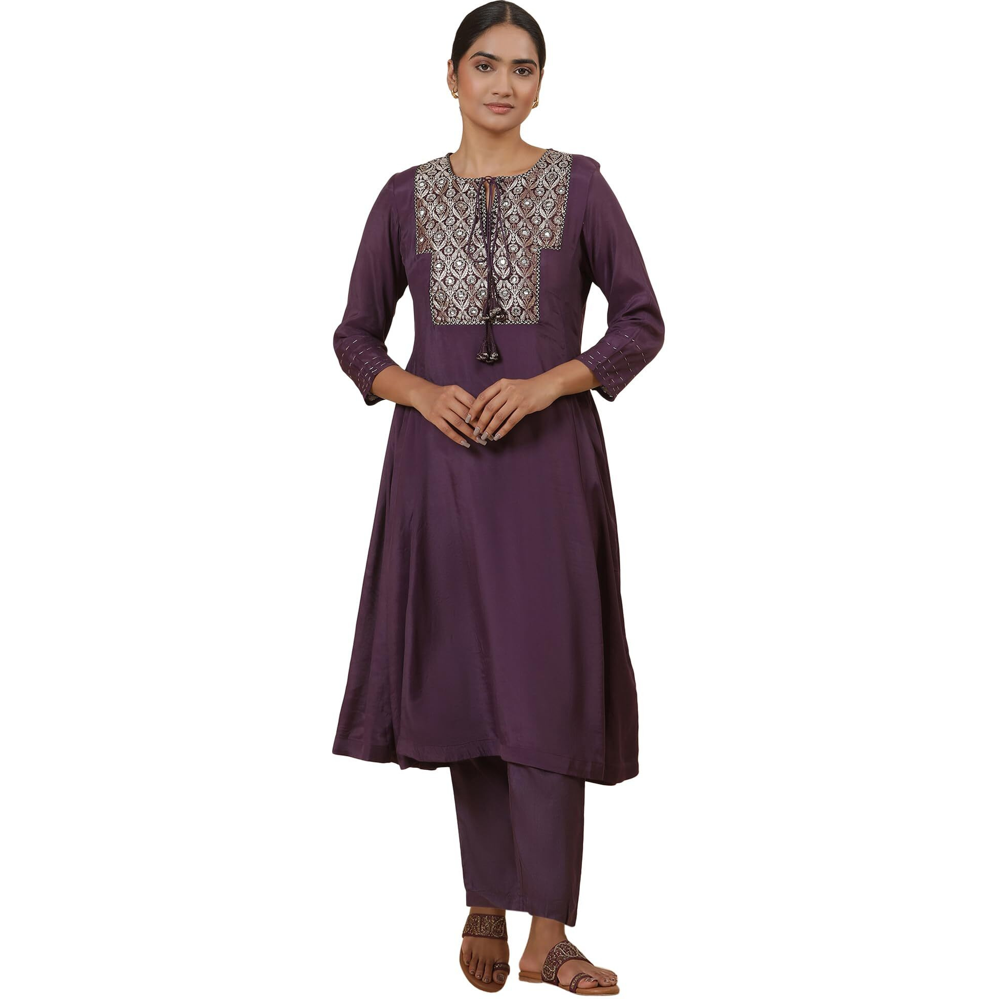 W For Woman Folksong Purple Festive Solid Viscose Flared Kurta_24Maf11763-920863_Xl