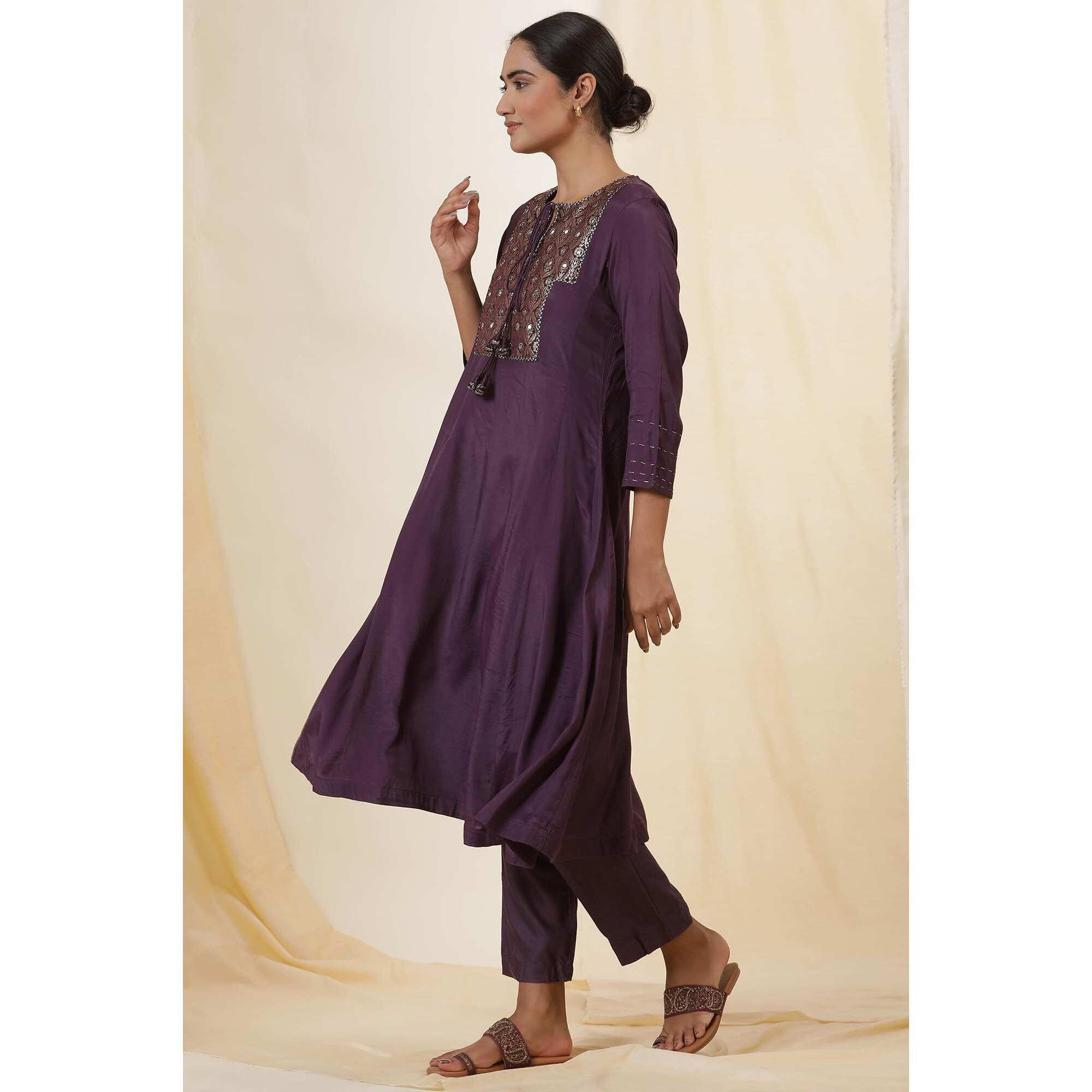 W For Woman Folksong Purple Festive Solid Viscose Flared Kurta_24Maf11763-920863_Xl