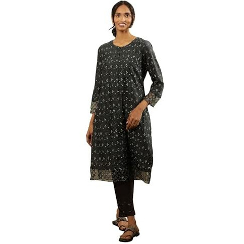 W For Woman Folksong By W Women Grey Festive Printed Cotton Straight Kurta_24Maf11838-911273_L
