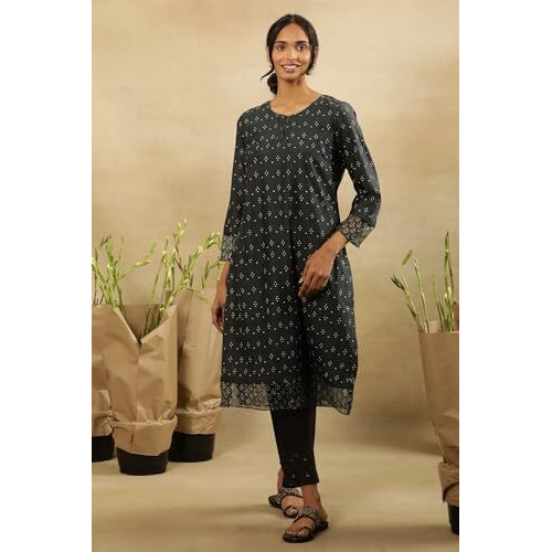 W For Woman Folksong By W Women Grey Festive Printed Cotton Straight Kurta_24Maf11838-911273_L
