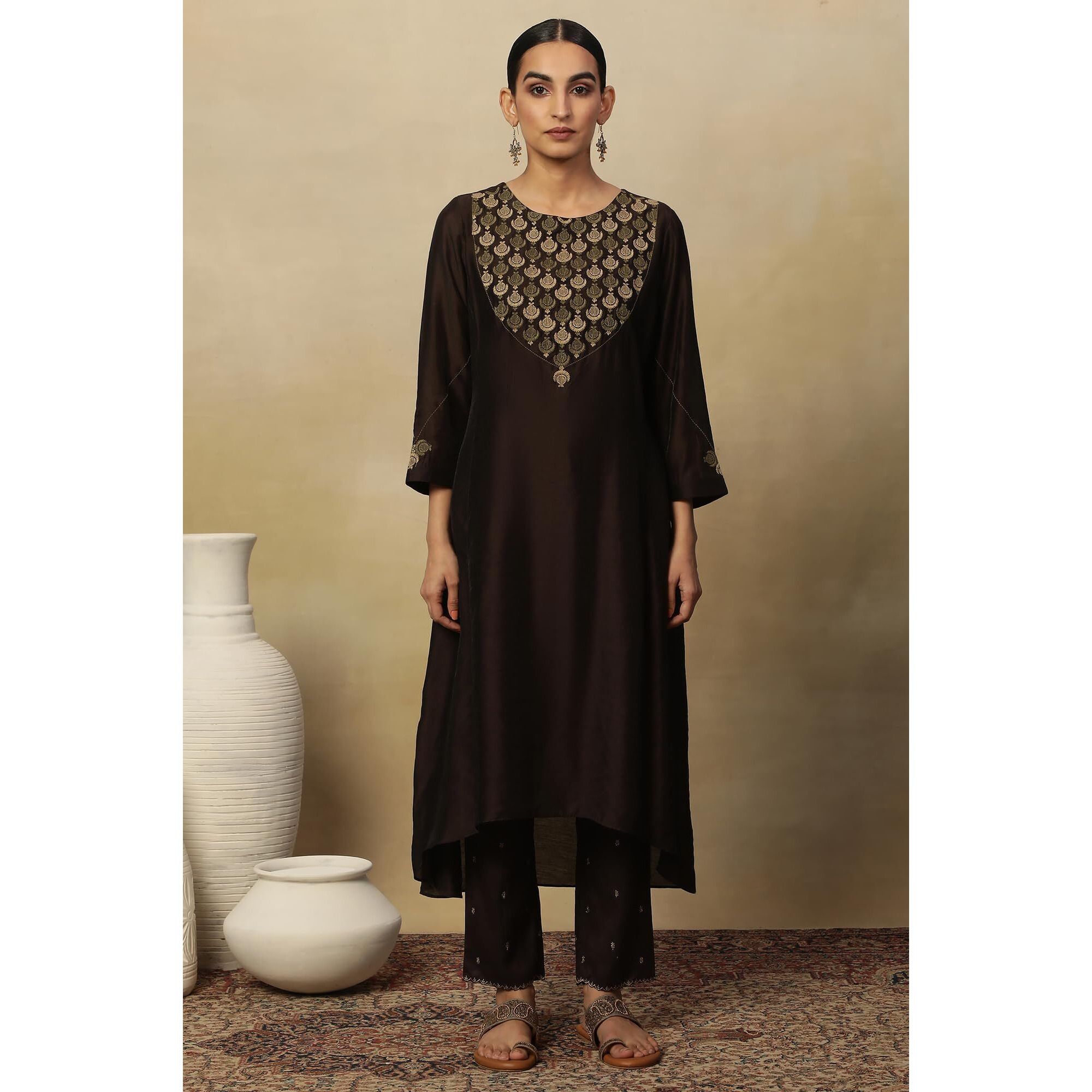 W For Woman Women's Cotton Blend Solid Regular Kurta (24Maf11860-920933_After Dark