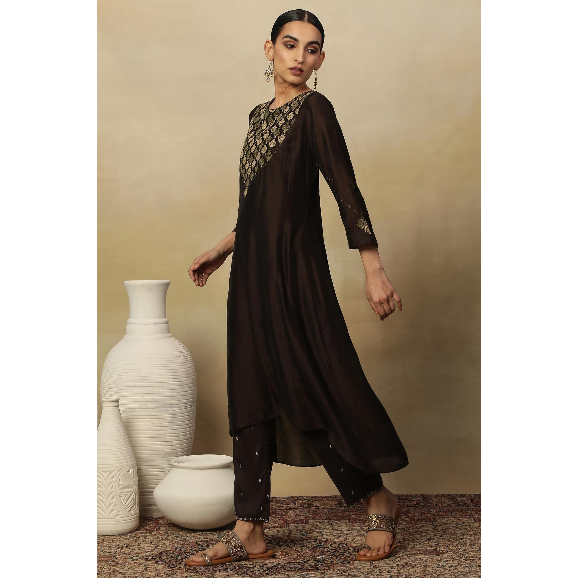 W For Woman Women's Cotton Blend Solid Regular Kurta (24Maf11860-920933_After Dark